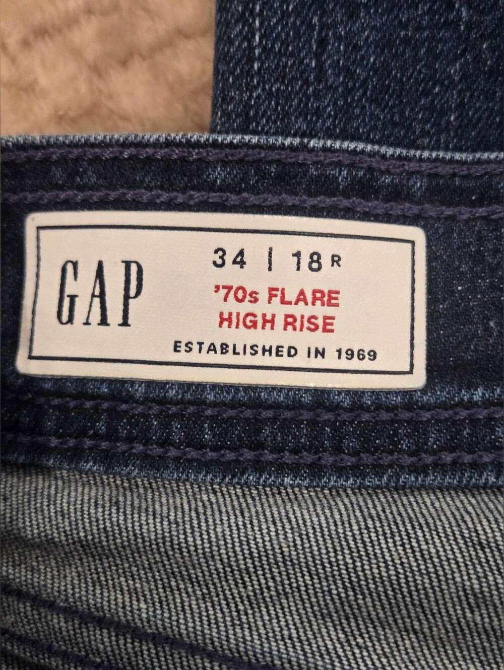 GAP '70s Flare High Rise Jeans | Dark Wash Stretch Denim | Size 18R - Picture 11 of 13